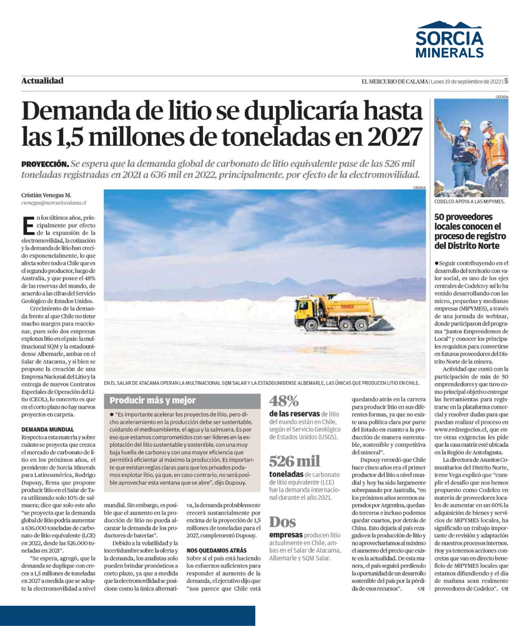 Read more about the article Demanda de litio se duplicaría hasta las 1,5 millones de toneladas en 2027