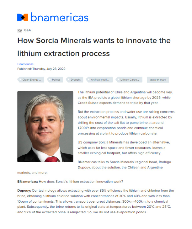 Read more about the article How Sorcia Minerals wants to innovate the lithium extraction process