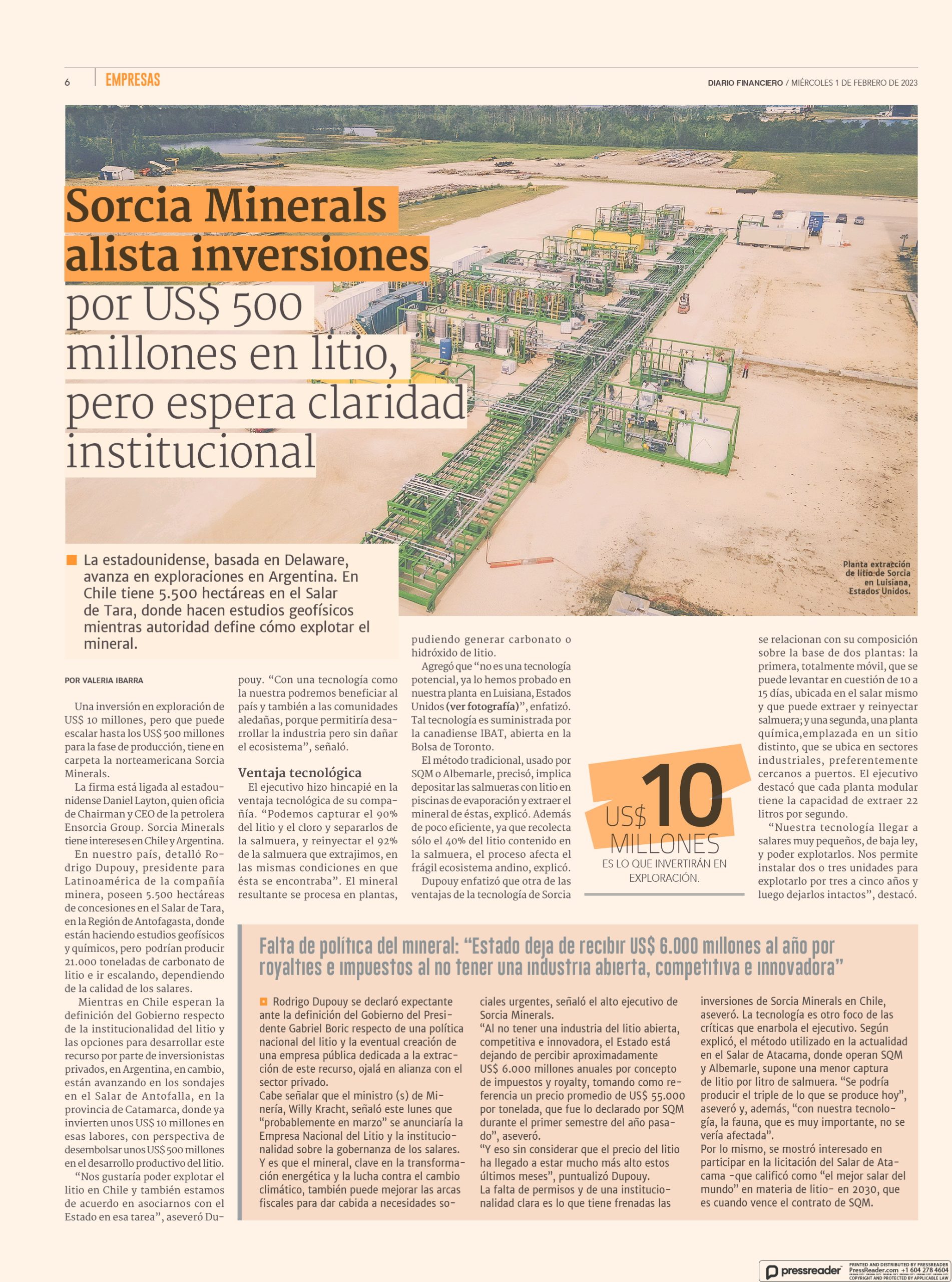 You are currently viewing Sorcia Minerals alista inversiones por US$ 500 millones en litio, pero espera claridad institucional