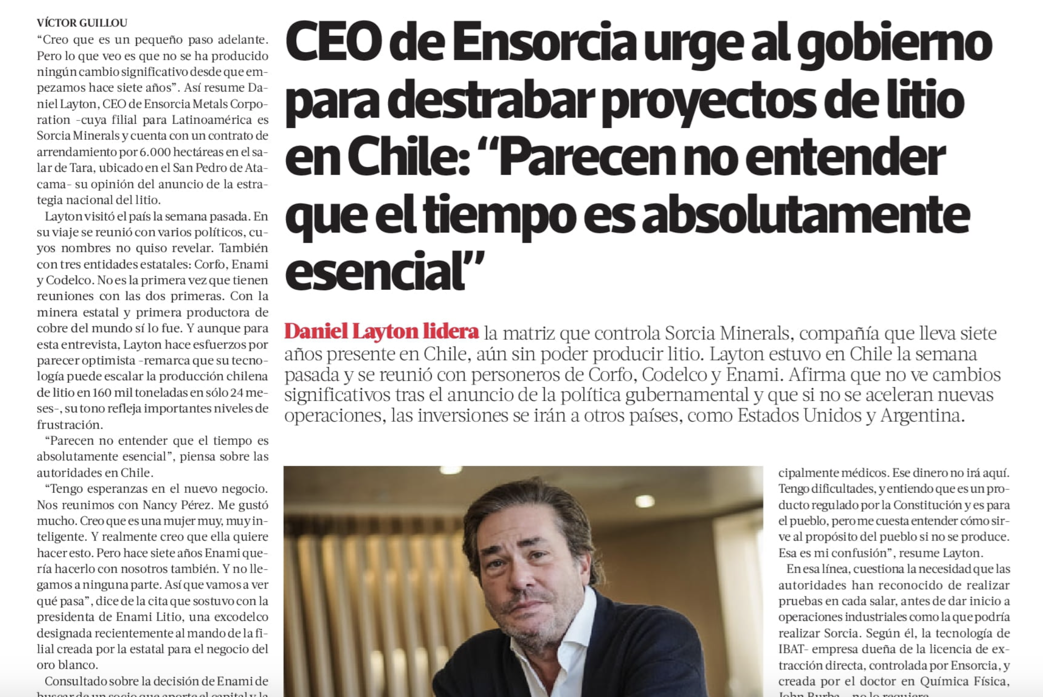 You are currently viewing CEO de Ensorcia urge al gobierno para destrabar proyectos de litio en Chile: “Parecen no entender que el tiempo es absolutamente esencial”