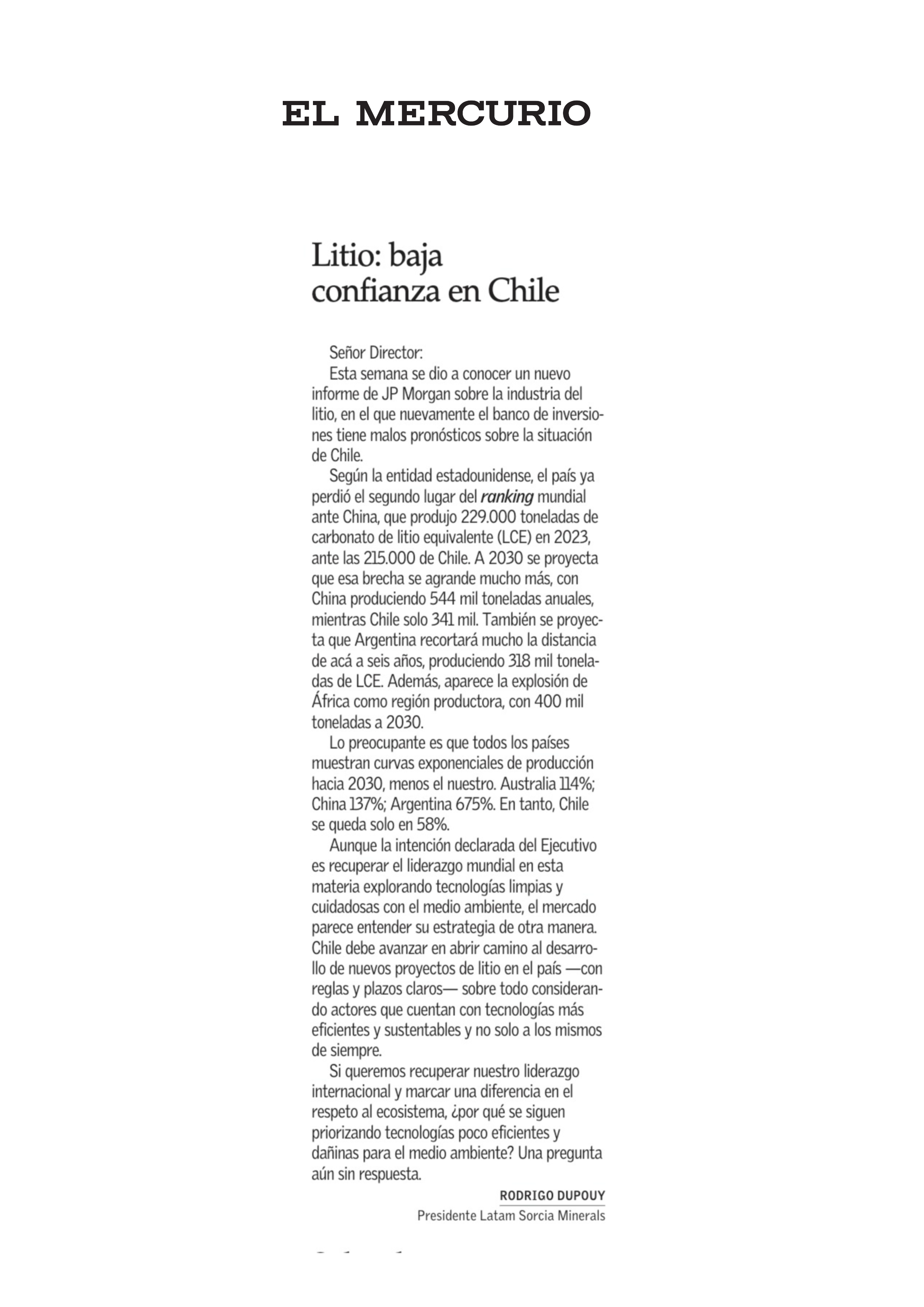 You are currently viewing Litio: baja confianza en Chile